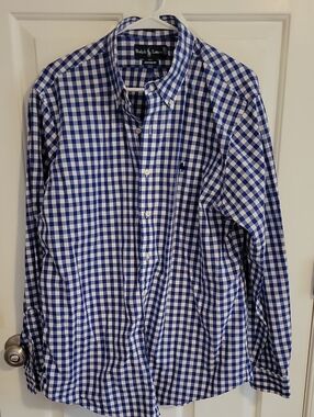 Ralph Lauren Blue and White Gingham Button-Down Shirt